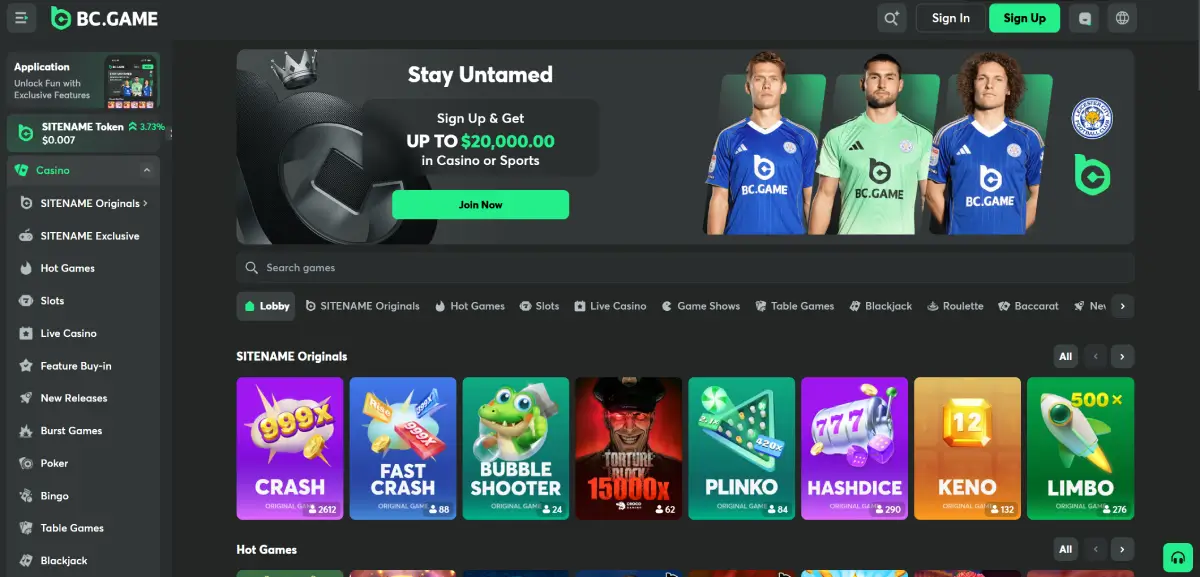 BC.Game casino homepage