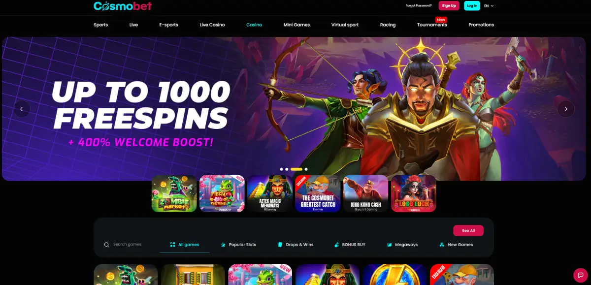 Cosmobet casino homepage