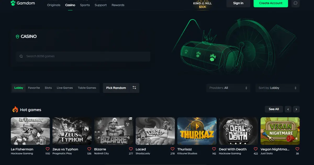 Gamdom casino homepage