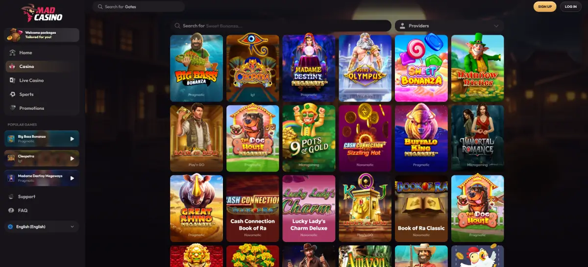 Mad Casino homepage