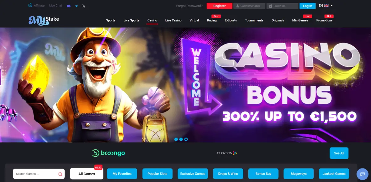 MyStake casino homepage