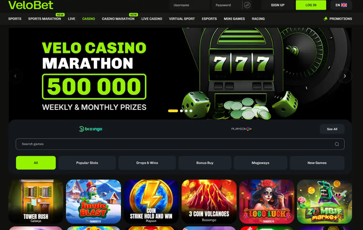 Velobet casino homepage